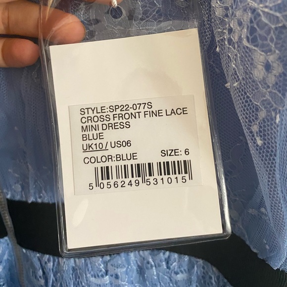 Self-Portrait Cross Front Fine Lace Blue Mini Dress - Picture 7 of 7